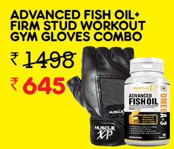 Advanced Fish Oil Double Strength Omega-3, 60 Capsules + Firm Stud Workout Gym Gloves, Unisex (Jet-Black)