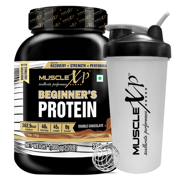 Beginner's Protein With Digestive Enzymes, Double Chocolate 1Kg (2.2lb)  + Shaker