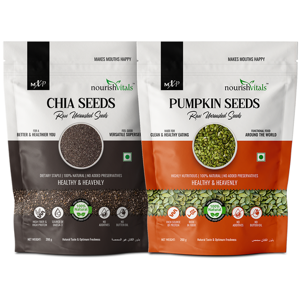 NourishVitals Chia Raw Unroasted Seeds + Pumpkin Raw Unroasted Seeds, 200gm Each