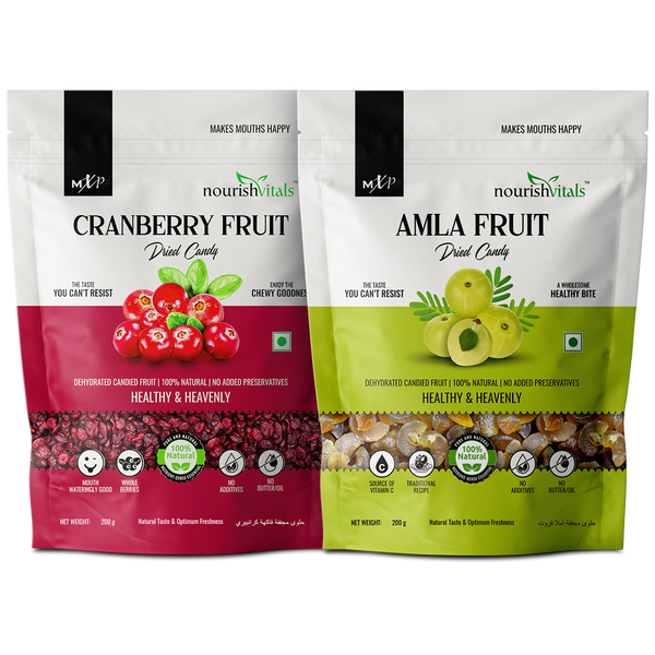 NourishVitals Cranberry Fruit Dried Candy + Amla Fruit Dried Candy, 200gm Each