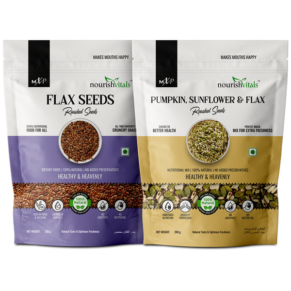 NourishVitals Flax Roasted Seeds + Pumpkin, Sunflower & Flax Roasted Seeds, 200gm Each