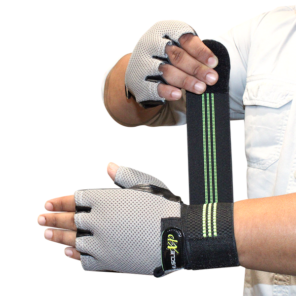 Chroma-Fit Black Workout Gym Gloves, (Black, Green & Grey), 1 Pair