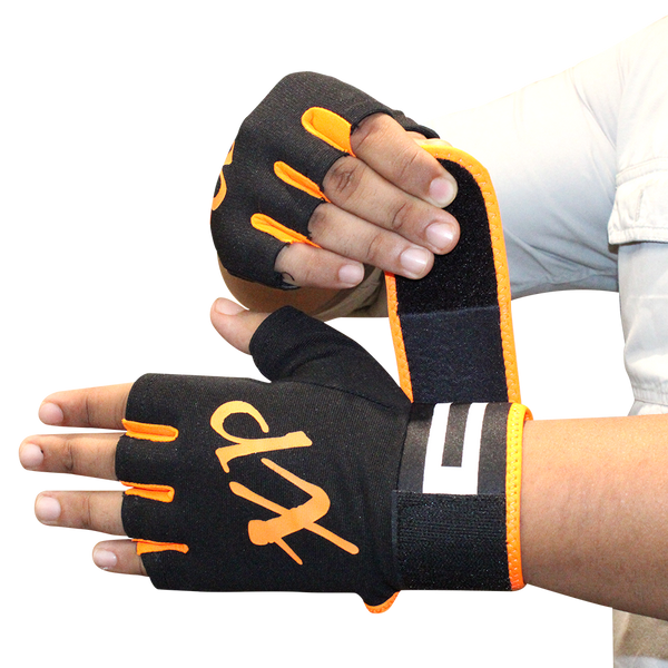 Coral-Fit Sports Gym Gloves, (Black & Orange), 1 Pair