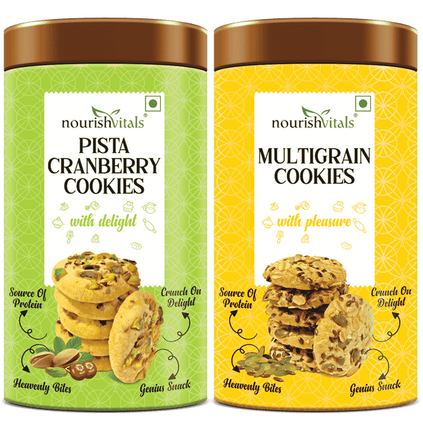 NourishVitals Pista Cranberry Cookies + Multigrain Cookies, 120g Each