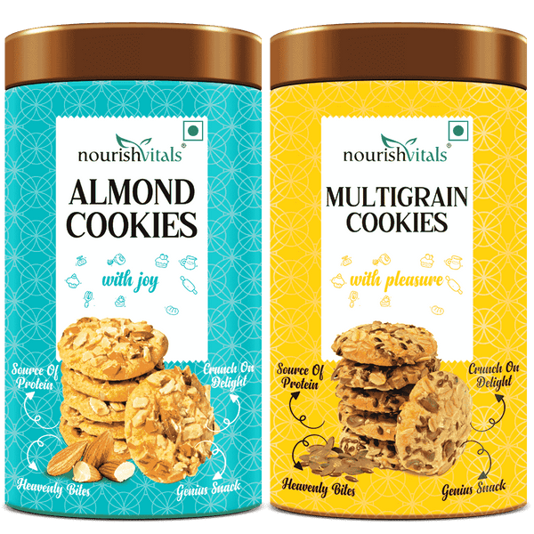 NourishVitals Almond Cookies + Multigrain Cookies, 120g Each