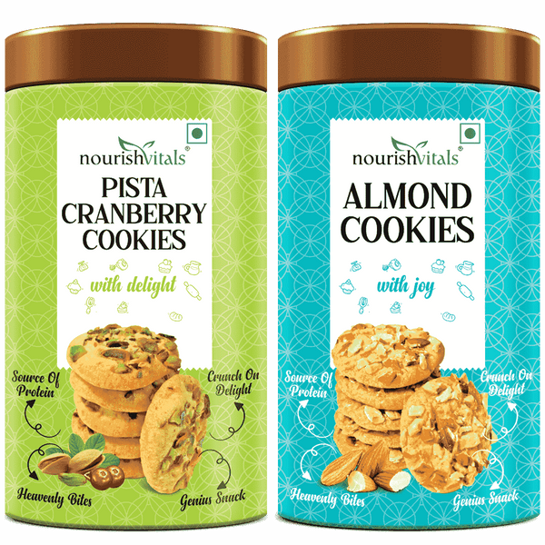 NourishVitals Pista Cranberry Cookies + Almond Cookies,120g Each