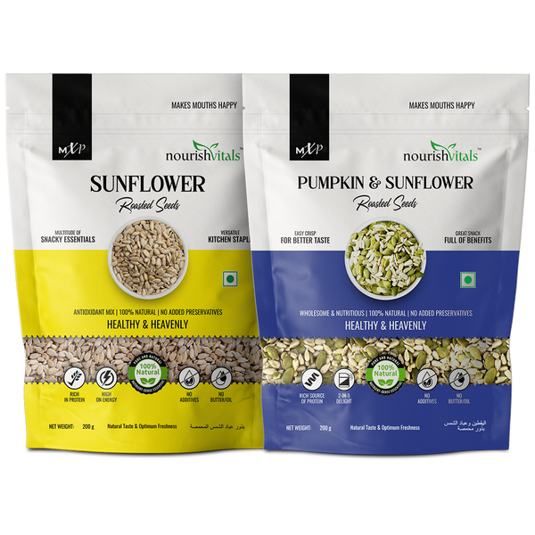 NourishVitals Sunflower Roasted Seeds + Pumpkin & Sunflower Roasted Seeds 200gm Each