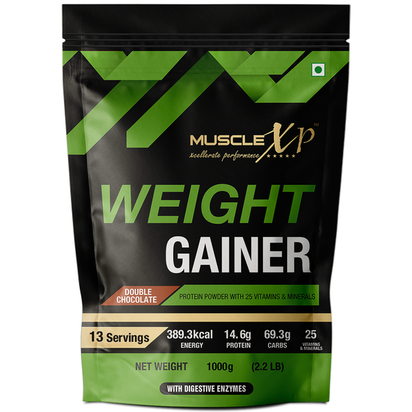 Weight Gainer – With 25 Vitamins and Minerals, Digestive Enzymes, Double Chocolate, 1kg (Pouch)