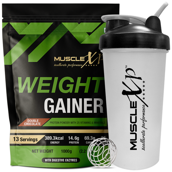 Weight Gainer - With 25 Vitamins and Minerals, Double Chocolate, 1kg Pouch + Shaker