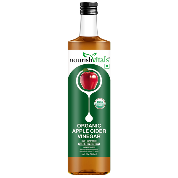 NourishVitals USDA Organic Apple Cider Vinegar – Raw, Unfiltered with Mother Vinegar , 500ml