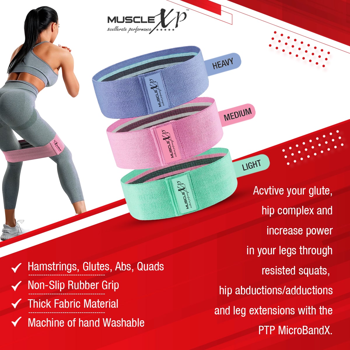 DrFitness Hip Loop Fabric Resistance Band MuscleXP