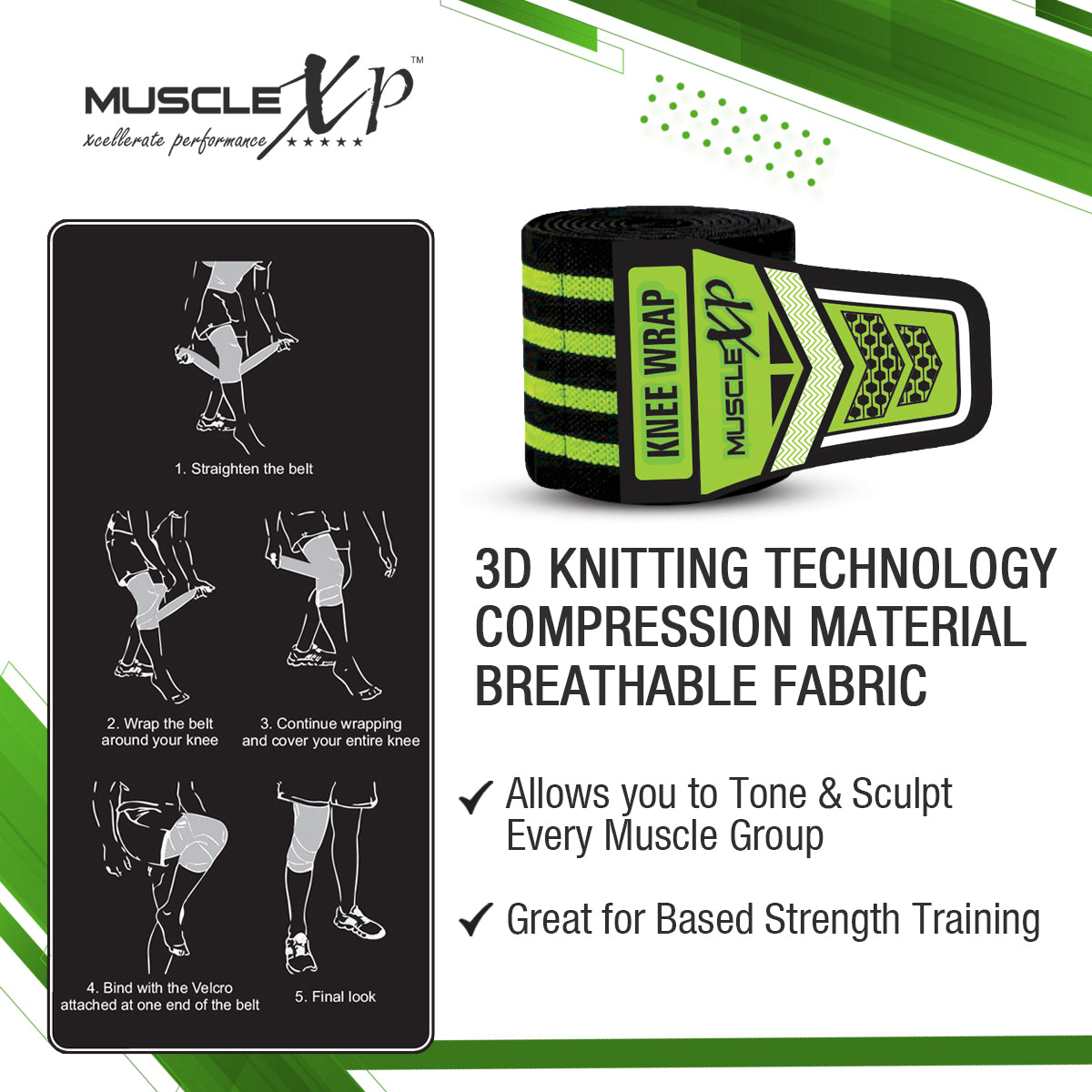 DrFitness+ Knee Wrap (Black & Green) – MuscleXP