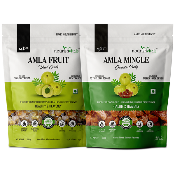 NourishVitals Amla Fruit Dried Candy + Chatpata Amla Mingle Candy, 200gm Each