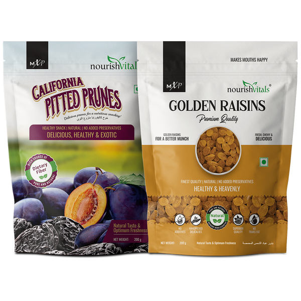 NourishVitals California Pitted Prunes + Golden Raisins, 200gm Each