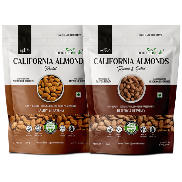 NourishVitals California Roasted Almonds + California Roasted and Salted Almonds, 200gm Each