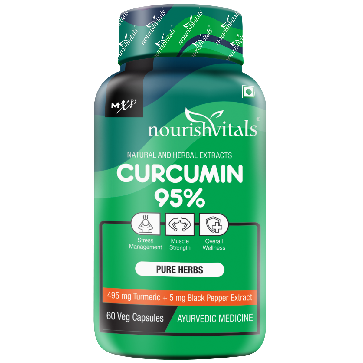 NourishVitals Curcumin 95% Pure Herbs, 60 Veg Capsules – MuscleXP