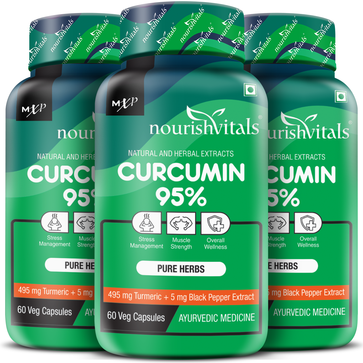 NourishVitals Curcumin 95% Pure Herbs, 60 Veg Capsules – MuscleXP