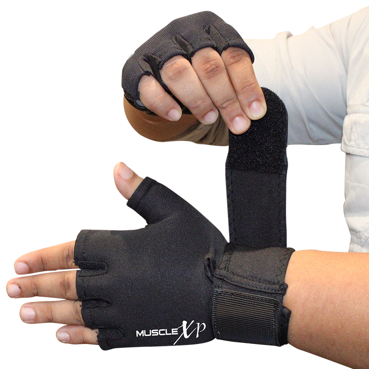 Maestro Wrap Fitness Workout Gym Gloves Black 1 Pair MuscleXP