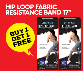 DrFitness+ Hip Loop Fabric Resistance Band, Blue (Light), Pack of 2