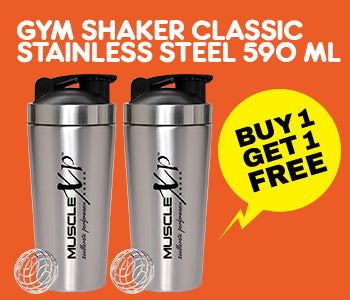 Gym Shaker Classic XP Mixer Stainless Steel Shaker with Compartment, 590 ml, Black Cap, Pack of 2