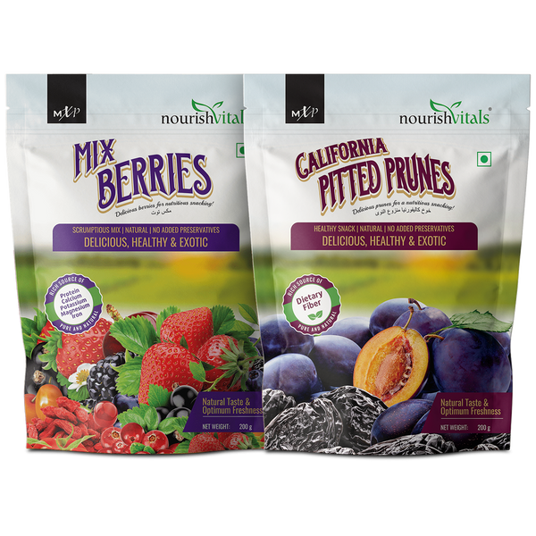 NourishVitals Mix Berries + California Pitted Prunes, 200gm Each