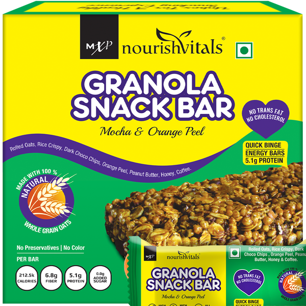 NourishVitals Mocha and Orange Peel Granola Snack Bar, 250g (5 Bars)