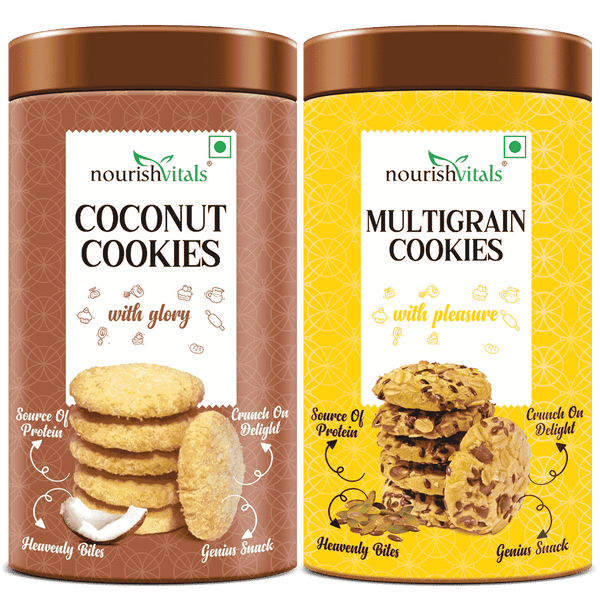 NourishVitals Coconut Cookies + Multigrain Cookies, 120g Each