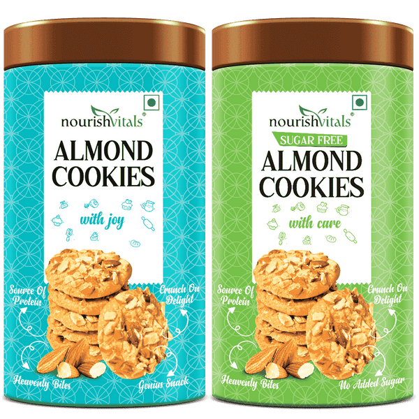 NourishVitals Almond Cookies + Sugar Free Almond Cookies, 120g Each