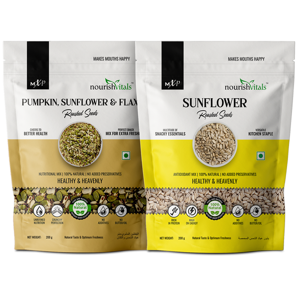 NourishVitals Pumpkin, Sunflower & Flax Roasted Seeds + Sunflower Roasted Seeds, 200gm Each