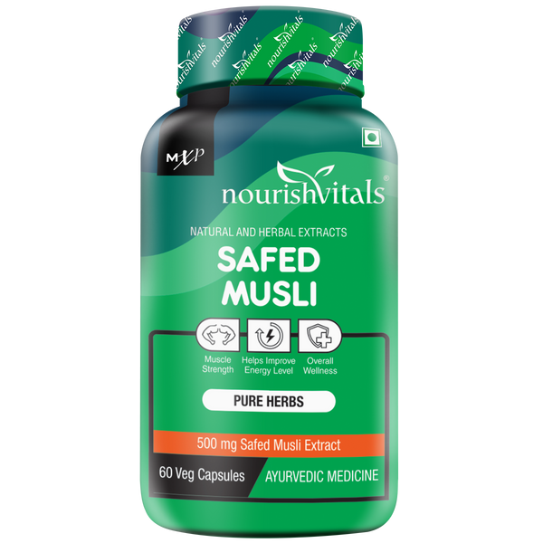 NourishVitals Safed Musli Pure Herbs, 60 Veg Capsules