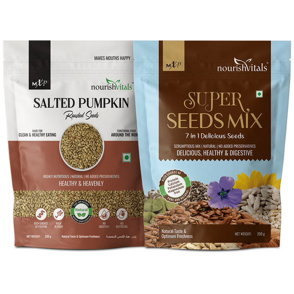 NourishVitals Salted Pumpkin Roasted Seeds + Super Seeds Mix, 200gm Each