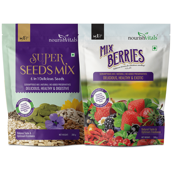NourishVitals Super Seeds Mix 6 in 1 Seeds + Mix Berries, 200gm Each