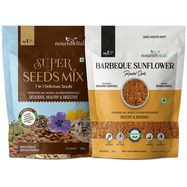 NourishVitals Super Seeds Mix 7 in 1 + Barbeque Sunflower Roasted Seed, 200gm Each