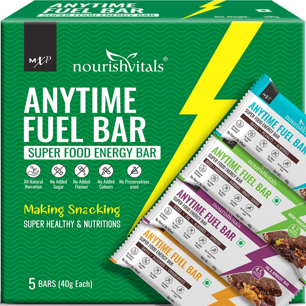 NourishVitals Anytime Fuel Dates Bar Super Food Energy Bar, 5 Assorted Bars x 40g Each